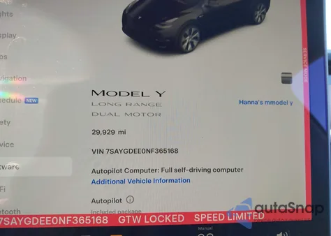 2022 Tesla Model Y Long Range Dual Motor All-Wheel Drive z USA, uszkodzony, nr VIN 7SAYGDEE0NF365168